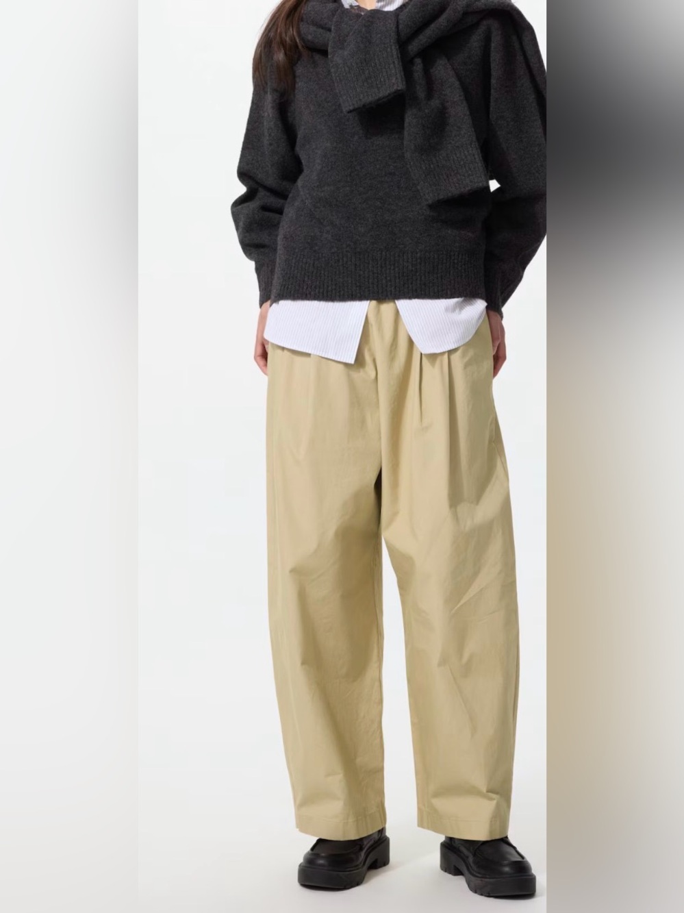 UNIQLO Women’s Cotton Volume Easy Pants Size Large Tan Khaki Pull On